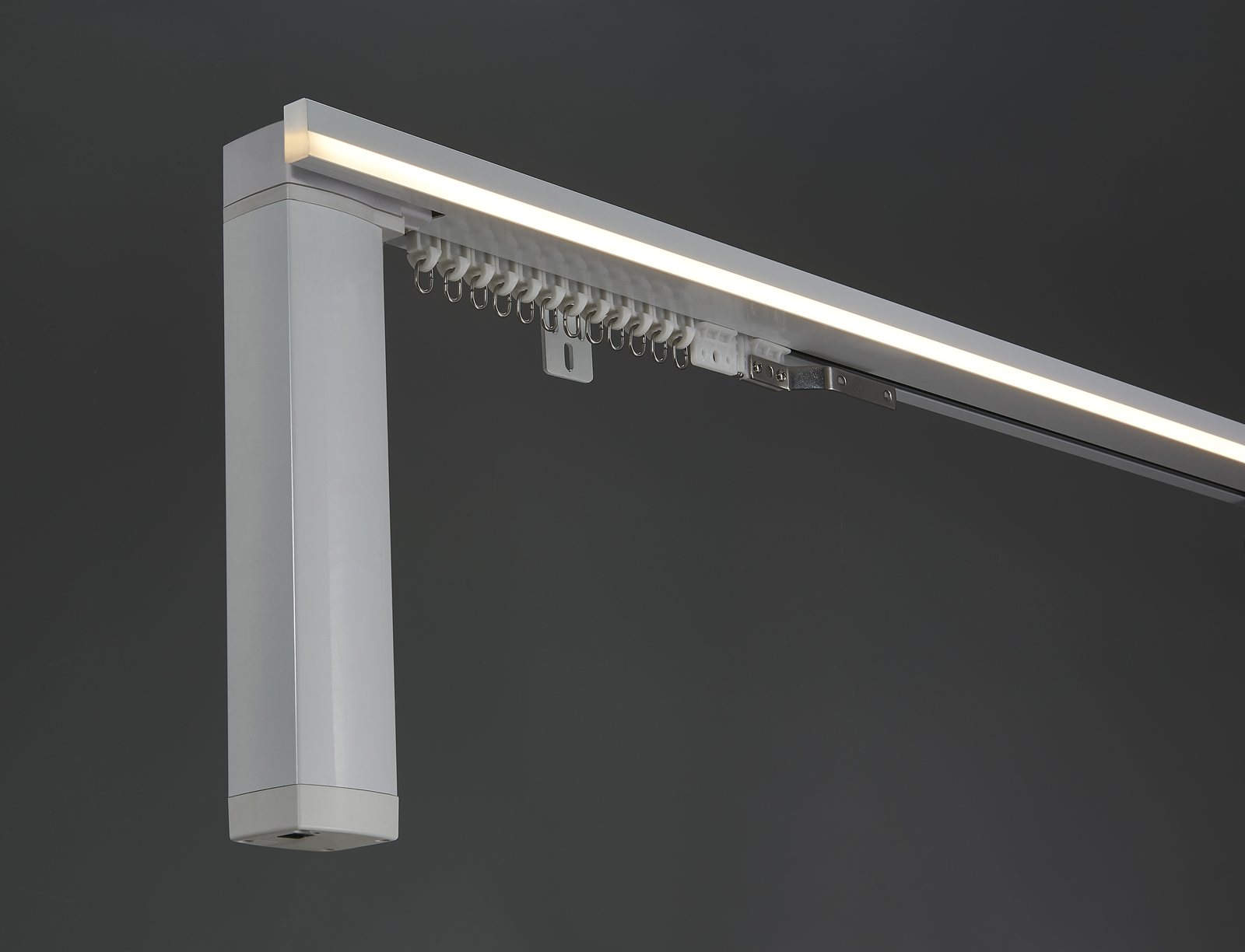 IKSUN AT81 motorized curtain track with integrated lighting, ceiling mounted